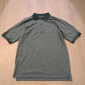 VTG Basic Editions Men's Medium Striped Polo Shirt Green Preppy Skater Earth